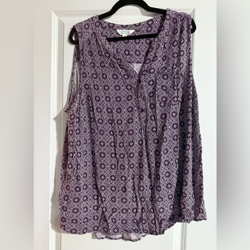 Market & Spruce Purple Sleeveless Blouse with Notched Collar